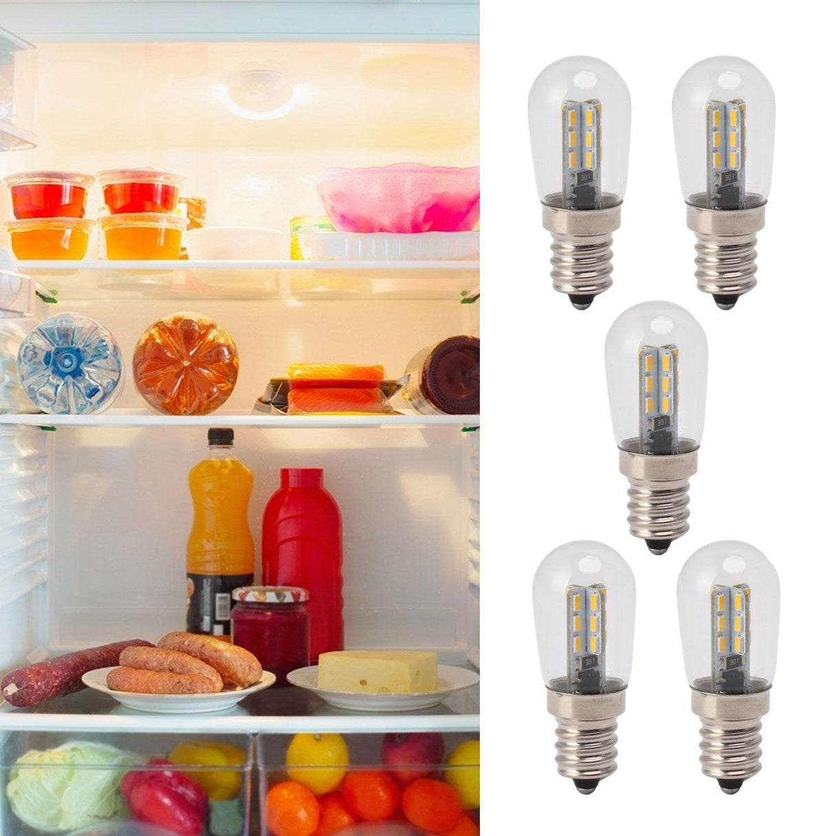5Pcs E12 LED Bulb High Brightness 120V Fridge Lamp Bulb with 24pcs Bead for Refrigerator Warm Light