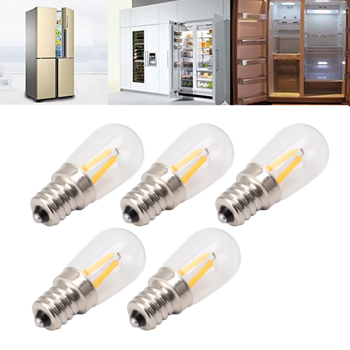 5Pcs Refrigerator Lamp Bulb Low Heat Low Power Consumption E12 LED Fridge Light Bulb 120V Warm Light