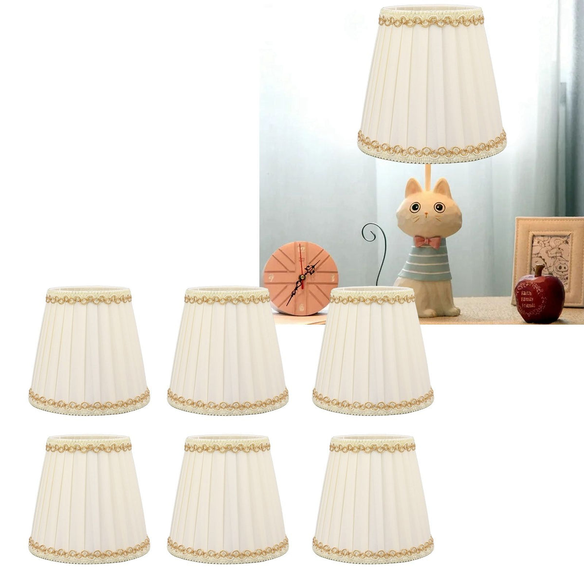 6PCS Set Small Lamp Shade Modern Style Cloth Clip On Bulb Chandelier Lamp Shade for Table Wall