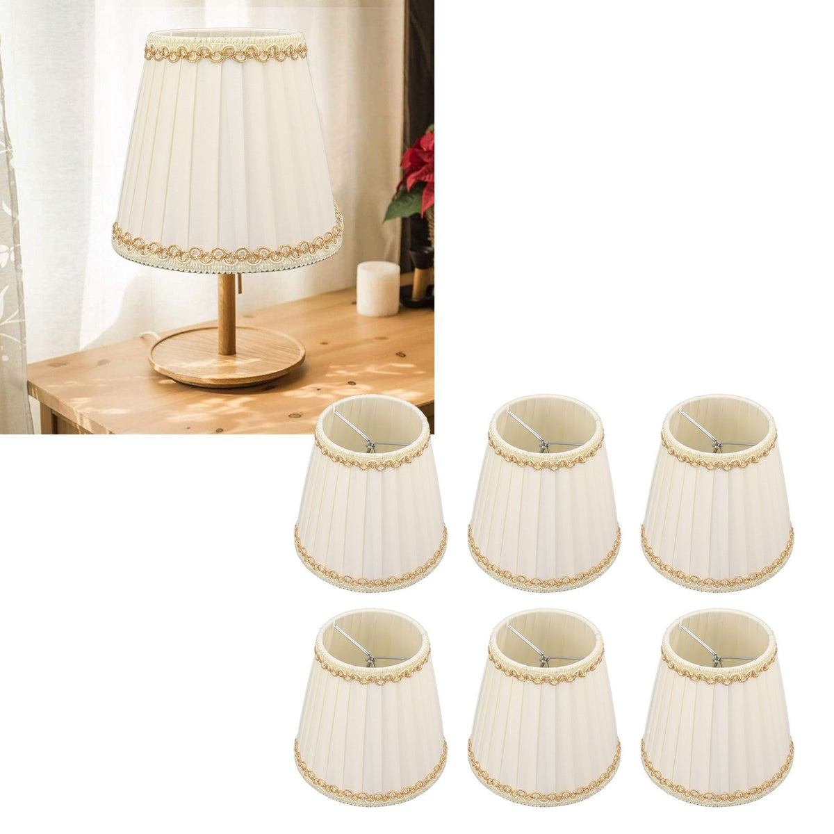 6PCS Set Small Lamp Shade Modern Style Cloth Clip On Bulb Chandelier Lamp Shade for Table Wall