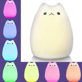 Cute Cat Night Light for Kids 7 Color LED Tap Nursery Night Light USB Rechargeable Bedside Night Lamp