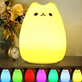 Cute Cat Night Light for Kids 7 Color LED Tap Nursery Night Light USB Rechargeable Bedside Night Lamp