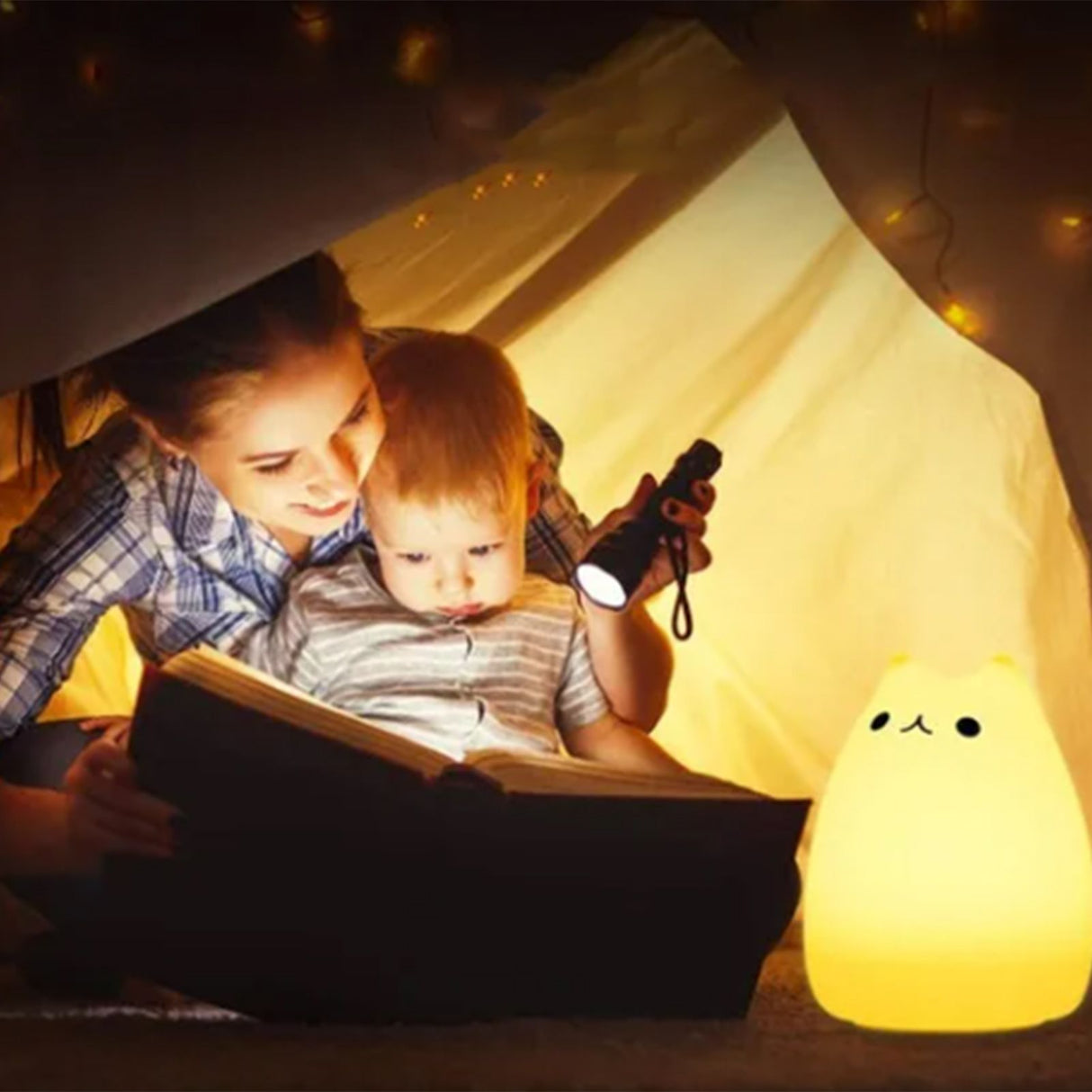 Cute Cat Night Light for Kids 7 Color LED Tap Nursery Night Light USB Rechargeable Bedside Night Lamp