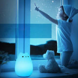 Cute Cat Night Light for Kids 7 Color LED Tap Nursery Night Light USB Rechargeable Bedside Night Lamp - Extra Image
