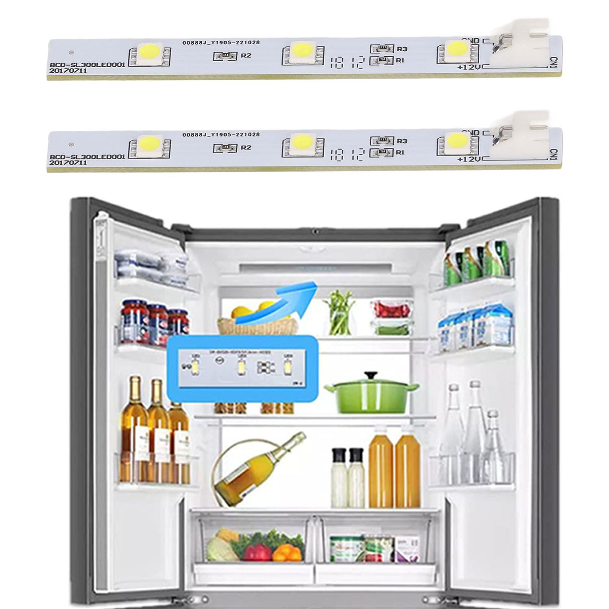 2Pcs Refrigerator LED Light Board White Eyes Friendly Freezer LED Light Strip for Electrolux BCD SL300LED001 DC12V