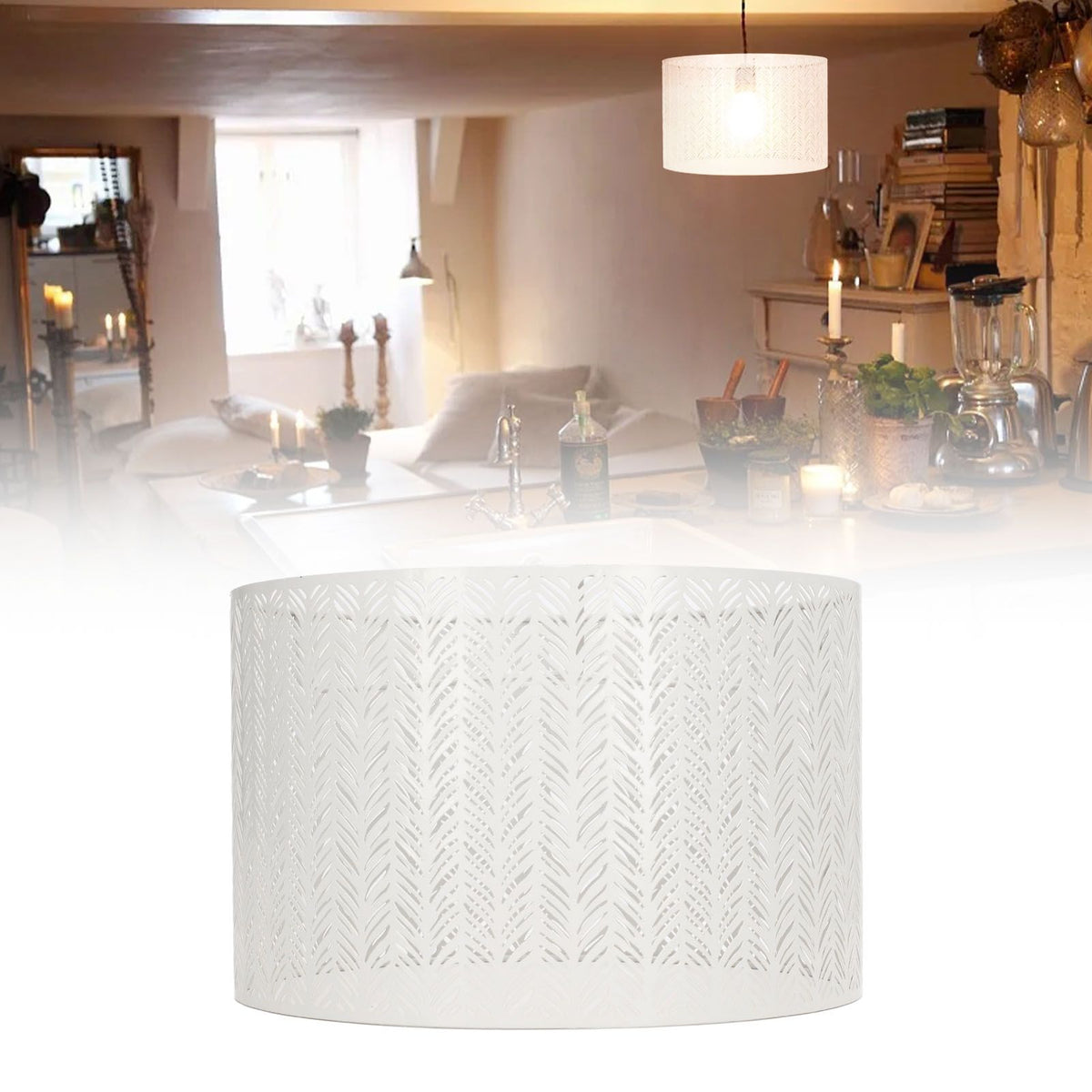 Drum Lamp Shade E27 E14 Clip Fir Leaf Shape Hollow Out Metal Decorative Lampshade Cover for Table Wall Ceiling Lamp White