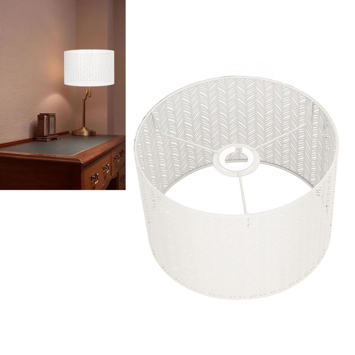 Drum Lamp Shade E27 E14 Clip Fir Leaf Shape Hollow Out Metal Decorative Lampshade Cover for Table Wall Ceiling Lamp White