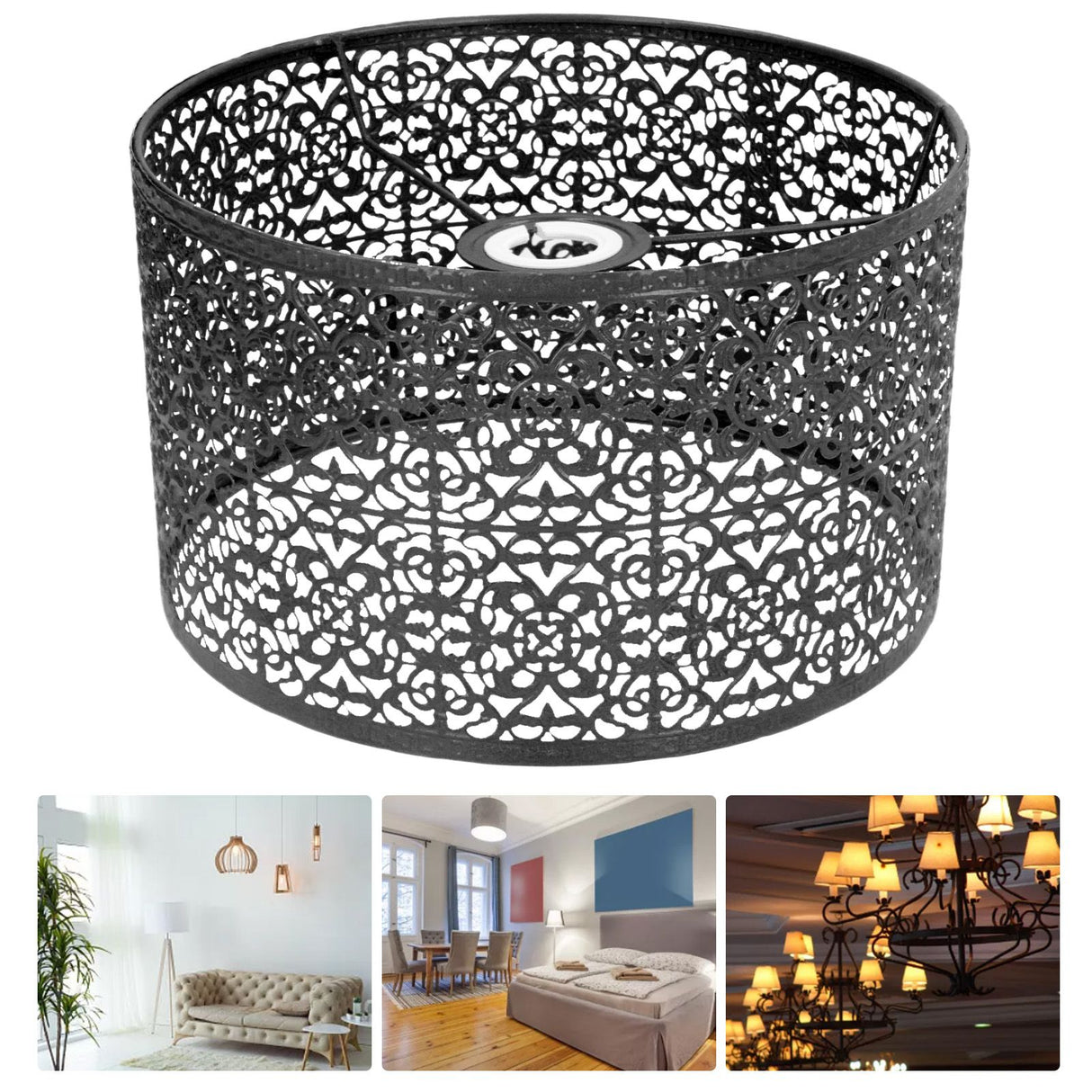 Lamp Shade Hollow Out Metal Lampshade E27 E14 Universal Use Good Heat Dissipation Exquisite Lamp Cover Black