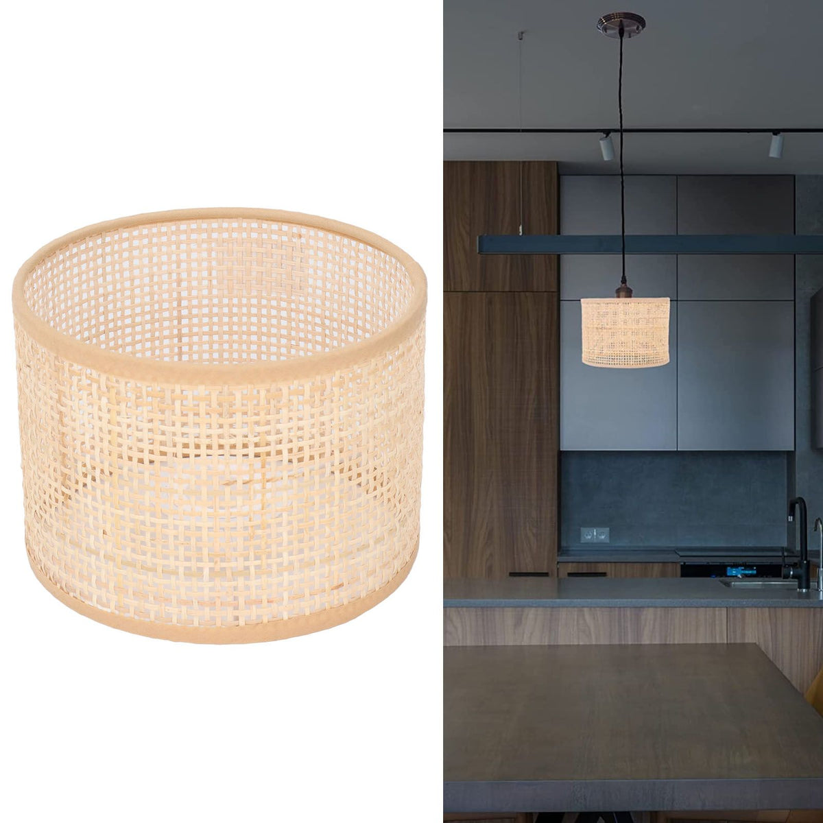Rattan Lamp Shade Replacement Woven Basket Chandelier Vintage Hanging Table Floor Light Cover E27 E14