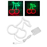 LED Neon Night Light Lamp USB Powered Decorative Wall Fruit Neon Sign Light for Wedding Party Red Lighting Cherry Shape