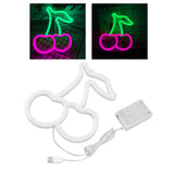 LED Neon Night Light Lamp USB Powered Decorative Wall Fruit Neon Sign Light for Wedding Party Pink Lighting Cherry Shape