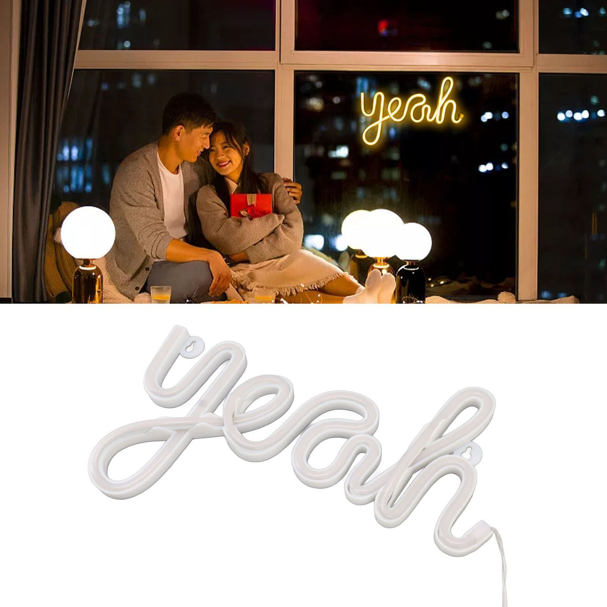 LED Neon Sign Yeah Shape Wall Decor Neon Night Light Uniform Soft Lighting LED Sign Warm White