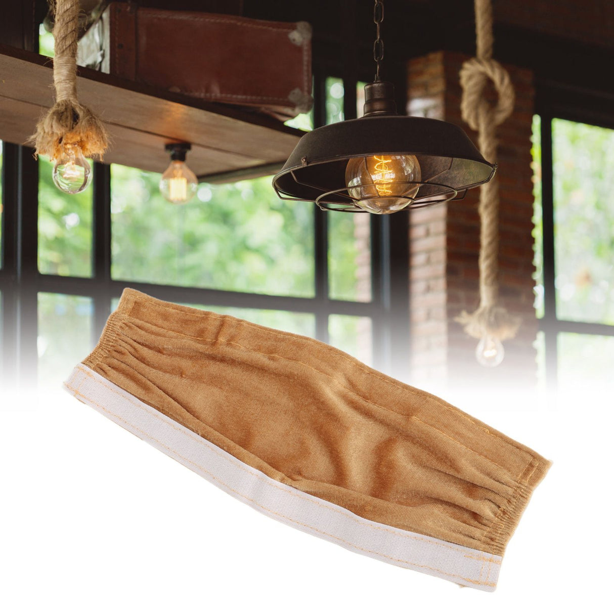 Cord and Chain Cover Flannel Hook and Loop Strip Close Chain Cover for Chandelier Lighting Wires Beige