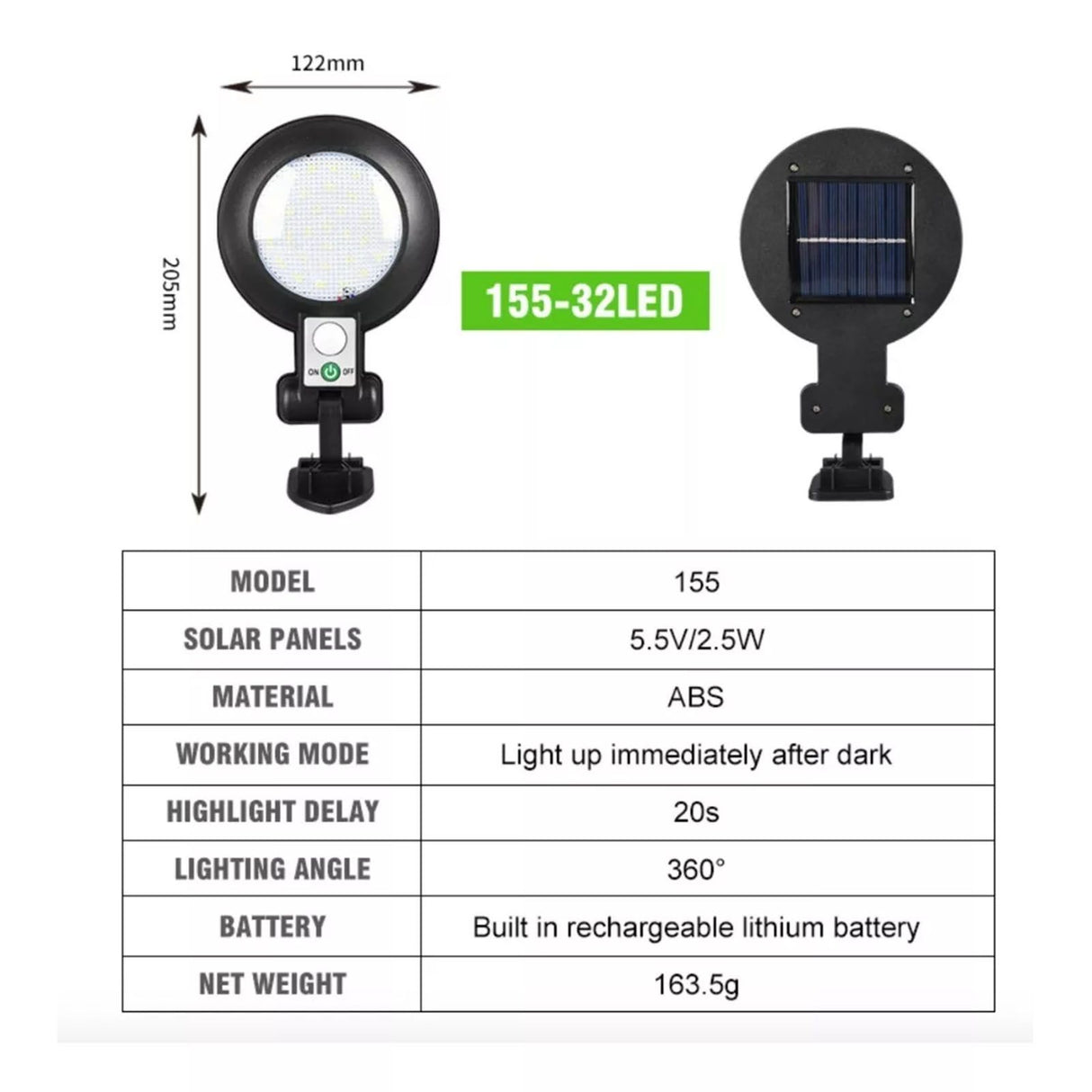 Outdoor Solar Wall Light Waterproof Motion Sensor Lamp 5.5V 2.5W for Garden Yard Villa Balcony Garage