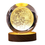 Crystal Ball Night Light 3D Engraving Technology Clear Pattern Soft Light USB Interface Wooden Base for Decoration
