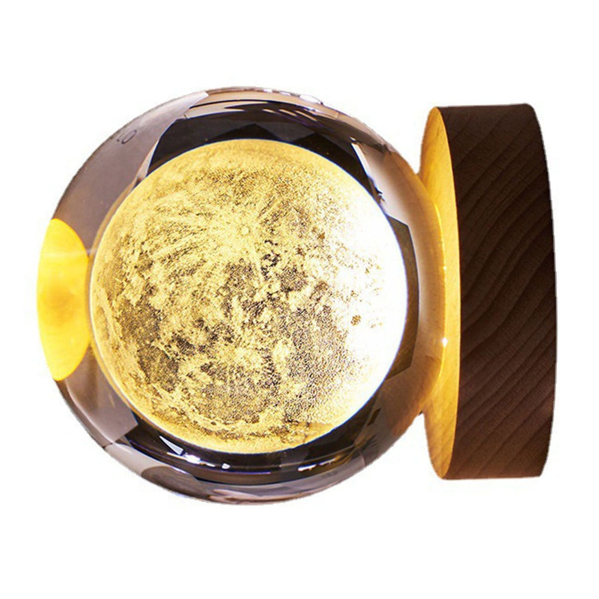 Crystal Ball Night Light 3D Engraving Technology Clear Pattern Soft Light USB Interface Wooden Base for Decoration