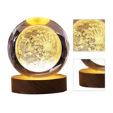 Crystal Ball Night Light 3D Engraving Technology Clear Pattern Soft Light USB Interface Wooden Base for Decoration