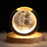 Crystal Ball Night Light 3D Engraving Technology Clear Pattern Soft Light USB Interface Wooden Base for Decoration