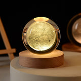 Crystal Ball Night Light 3D Engraving Technology Clear Pattern Soft Light USB Interface Wooden Base for Decoration