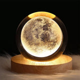 Crystal Ball Night Light 3D Engraving Technology Clear Pattern Soft Light USB Interface Wooden Base for Decoration - Close-Up Angle