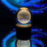 Crystal Ball Night Light 3D Engraving Technology Clear Pattern Soft Light USB Interface Wooden Base for Decoration