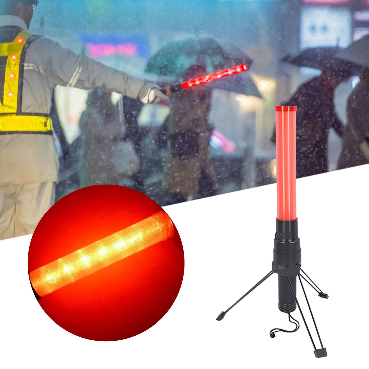 16in Traffic Baton LED Light High Visibility Durable Portable Traffic Control Wand for Parking Car Directing Red