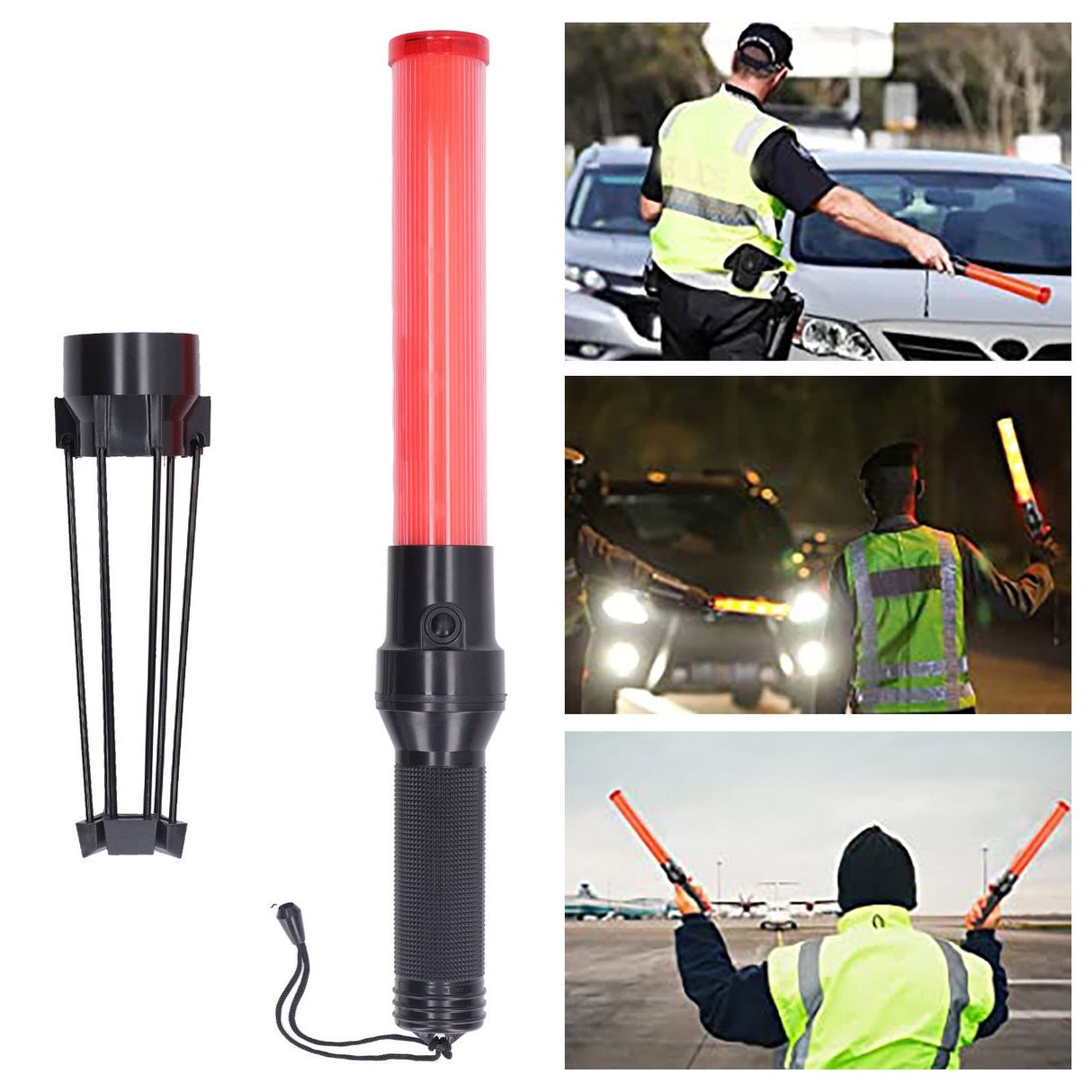 16in Traffic Baton LED Light High Visibility Durable Portable Traffic Control Wand for Parking Car Directing Red