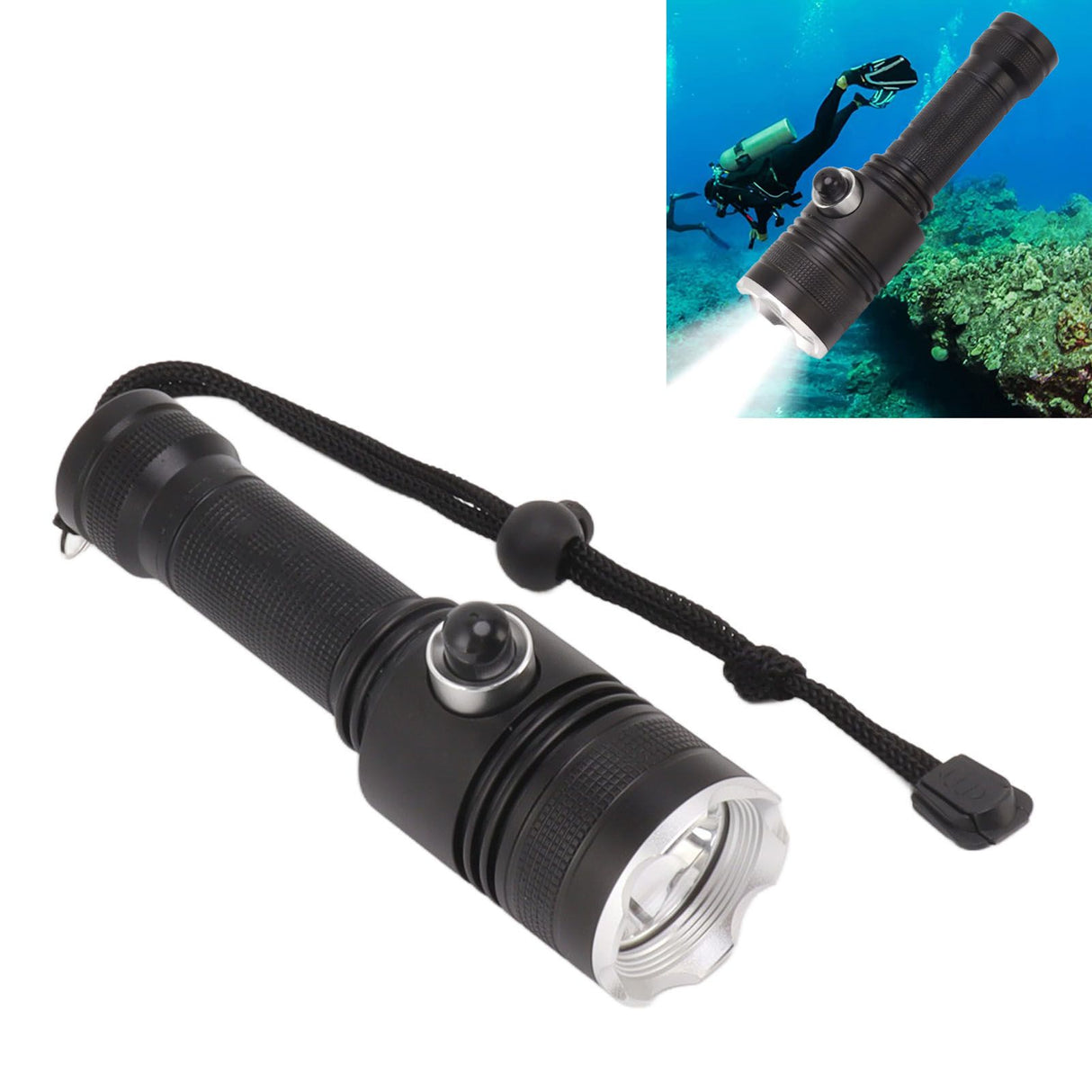 Underwater LED Flashlight Strong Light Long Range Diving Flashlight IPX8 Waterproof 1000LM