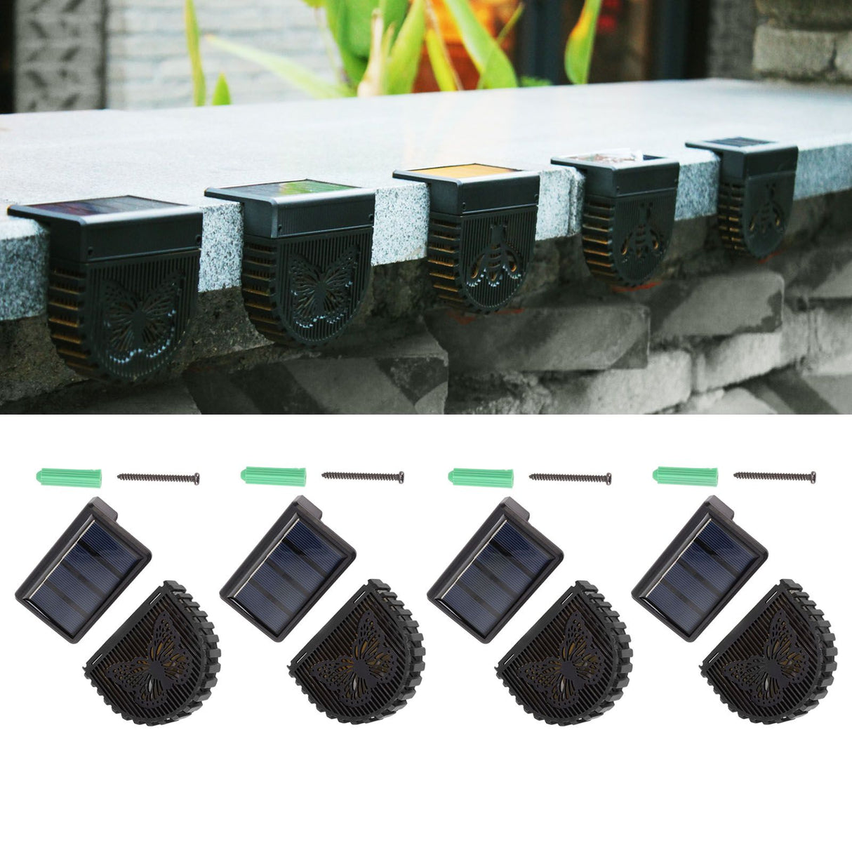 8 Sets Solar Panel Lamp LED Decorative Wall Light for Outdoor Courtyard Terrace Built in Battery