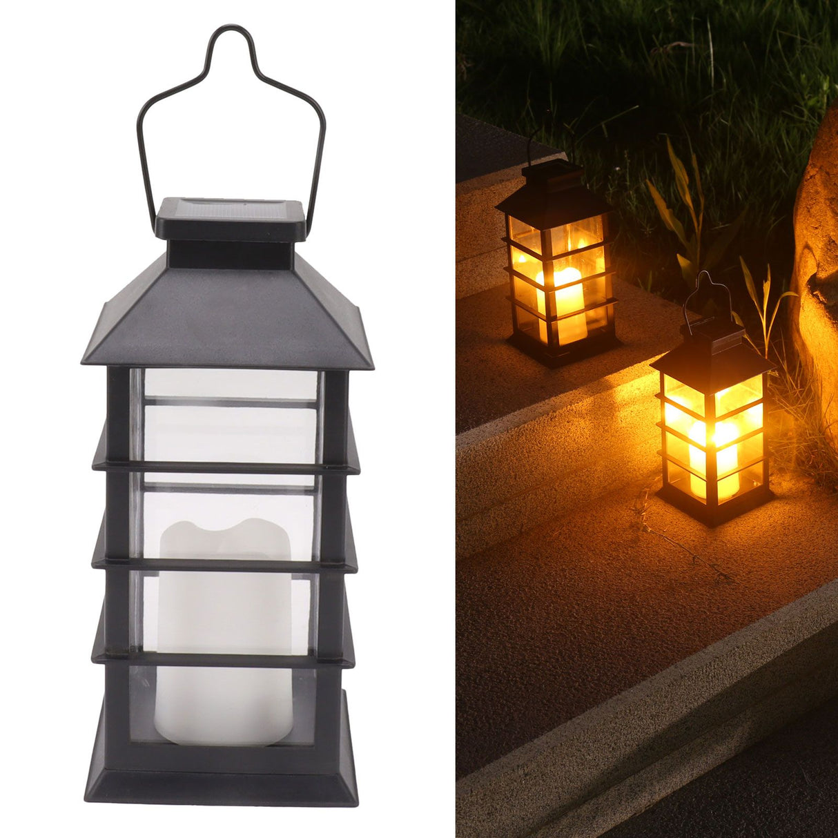 2Pcs Solar Hanging Lantern Candle Design LED Solar Outdoor Light Decor for Pathway Yard Lawn