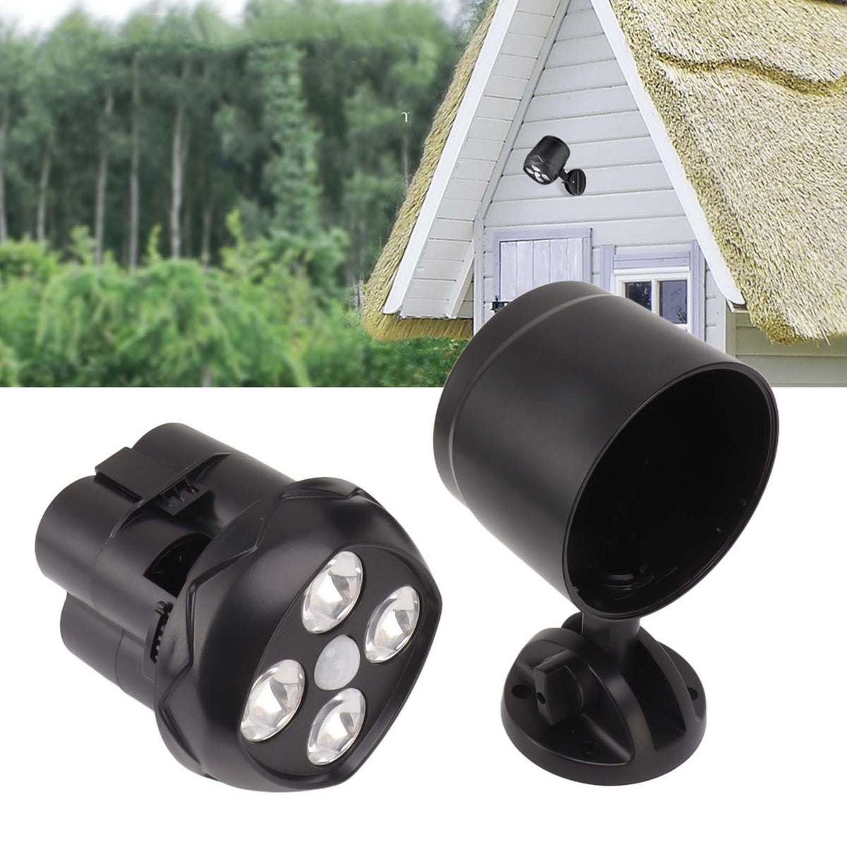4 LED Spot Light Outdoor Waterproof Wall Mounted Rotating Projection Floodlight Spotlight with Motion Sensor for Yard