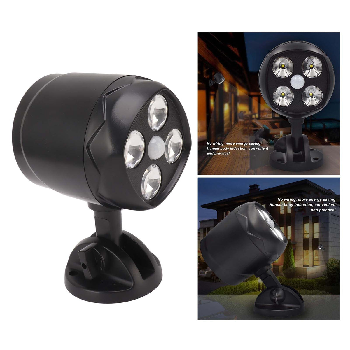 4 LED Spot Light Outdoor Waterproof Wall Mounted Rotating Projection Floodlight Spotlight with Motion Sensor for Yard