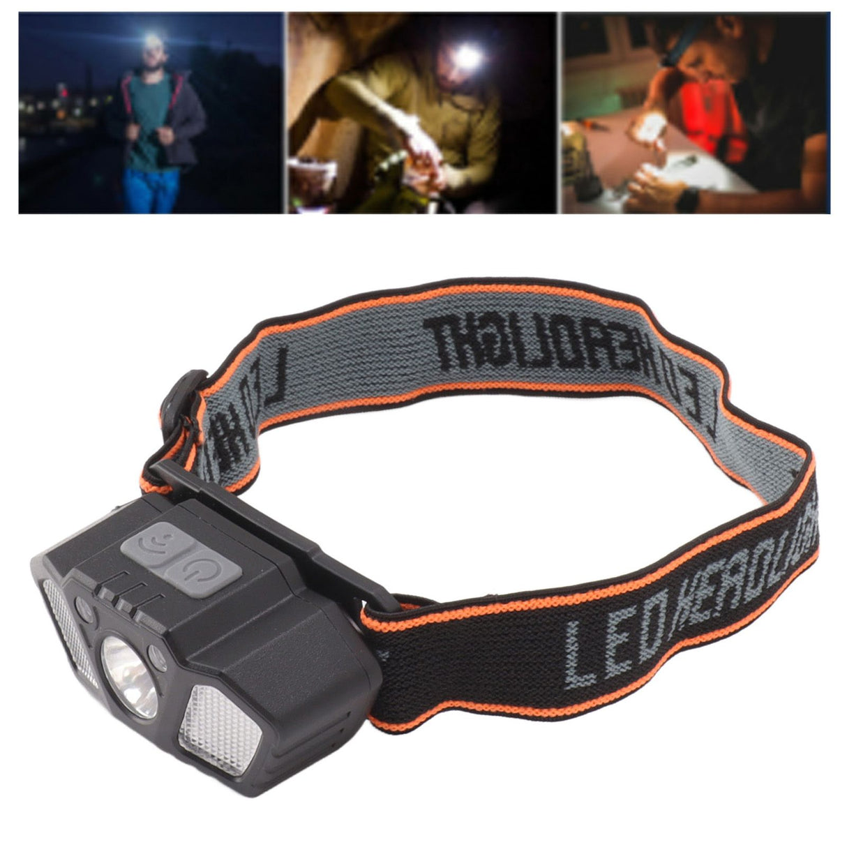 LED Headlamp White and Red Light High Bright Motion Sensing USB Rechargeable Headlamp Flashlight