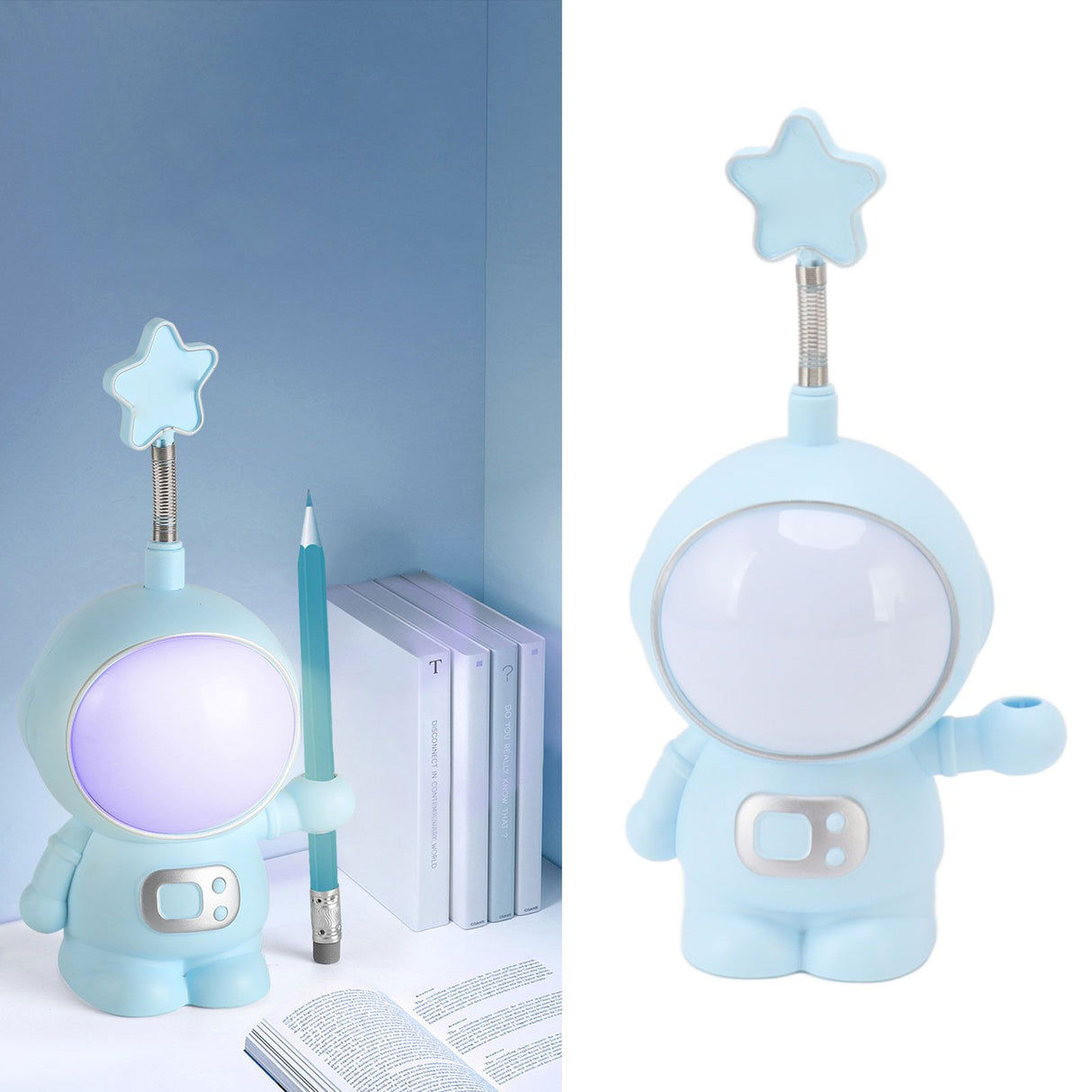 Astronaut Night Light 3W 5V LED Lamp USB Charging Pencil Sharpener Home Decoration Blue