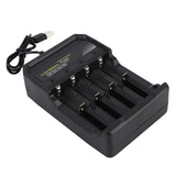 18650 Battery Charger Independent Charging 4 Bay Universal Smart Battery Charger for 10440 14500 16340 16650 14650 18350 18500 18650 Lithium Li Ion Batteries - Close-Up Angle
