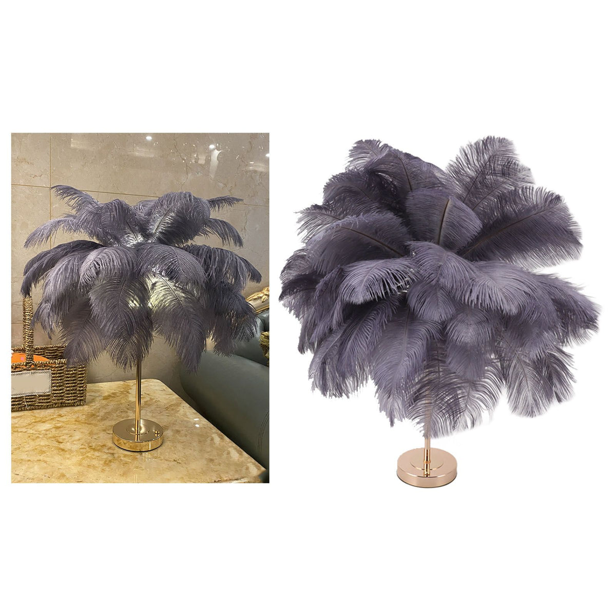 Ostrich Feather Table Lamp Rechargeable Modern Romantic Decoration Lamp Bedroom Bedside Lamp for Home Decoration Grey