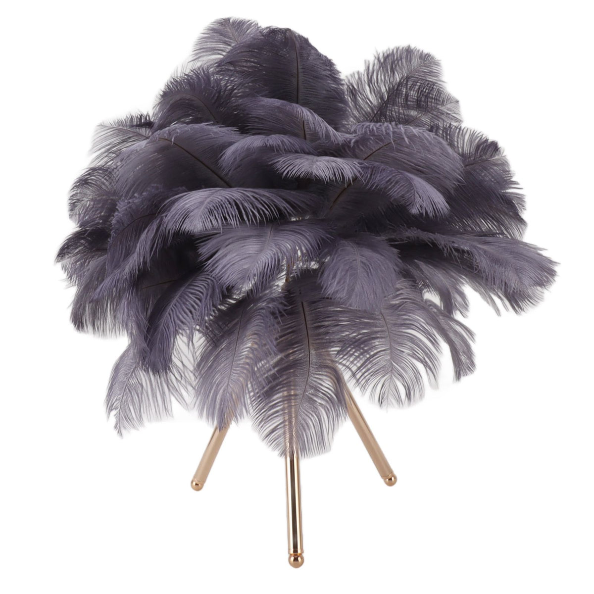 Feather Table Lamp USB Rechargeable Ostrich Feather Desk Light with Gold Tripod for Bedroom 40Pcs Artificial Feather Grey