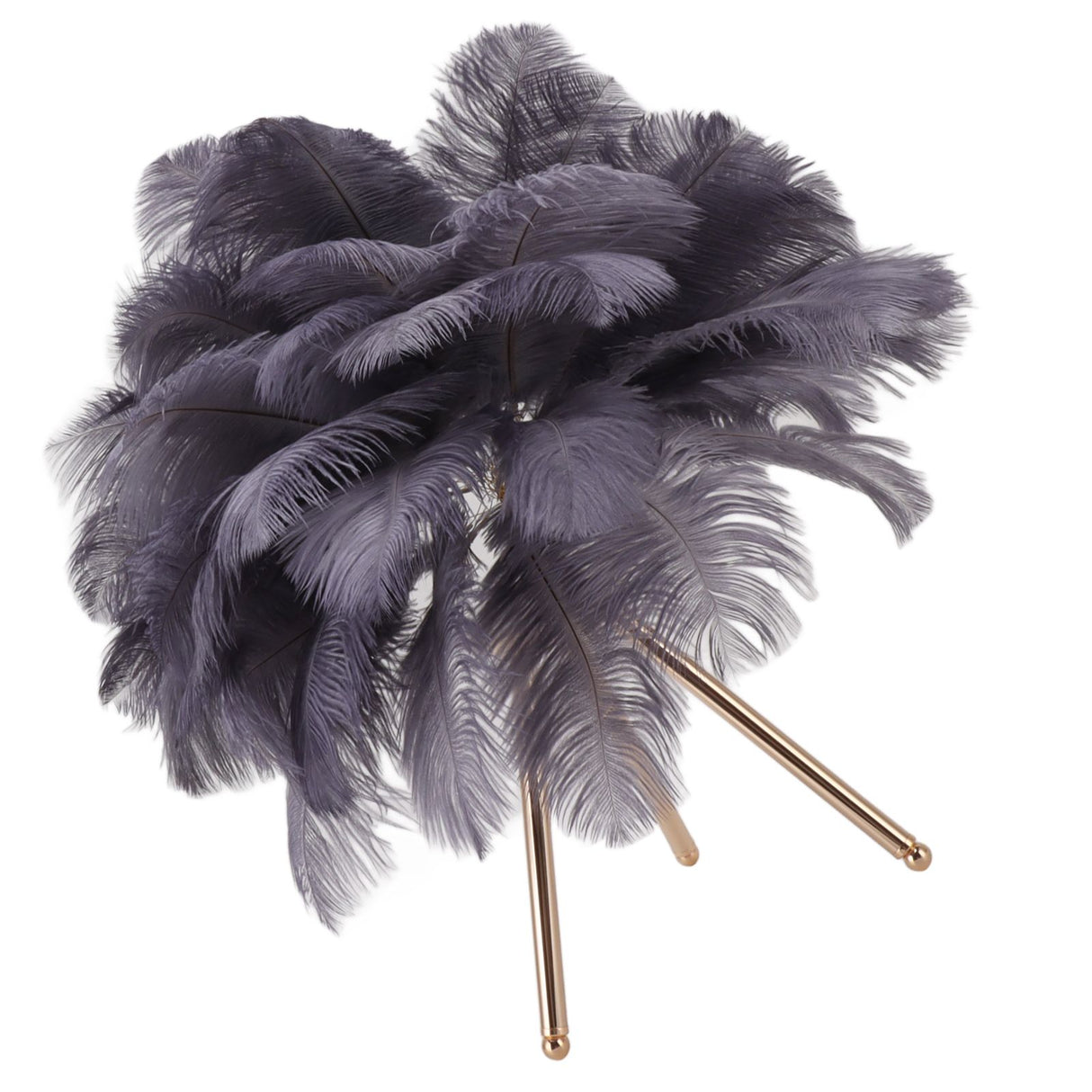 Feather Table Lamp USB Rechargeable Ostrich Feather Desk Light with Gold Tripod for Bedroom 40Pcs Artificial Feather Grey