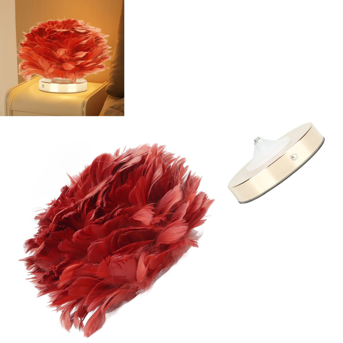 Feather Table Lamp Stepless Dimming USB Charging Touch Control LED Table Lamp for Bedroom Cafe Wine Red