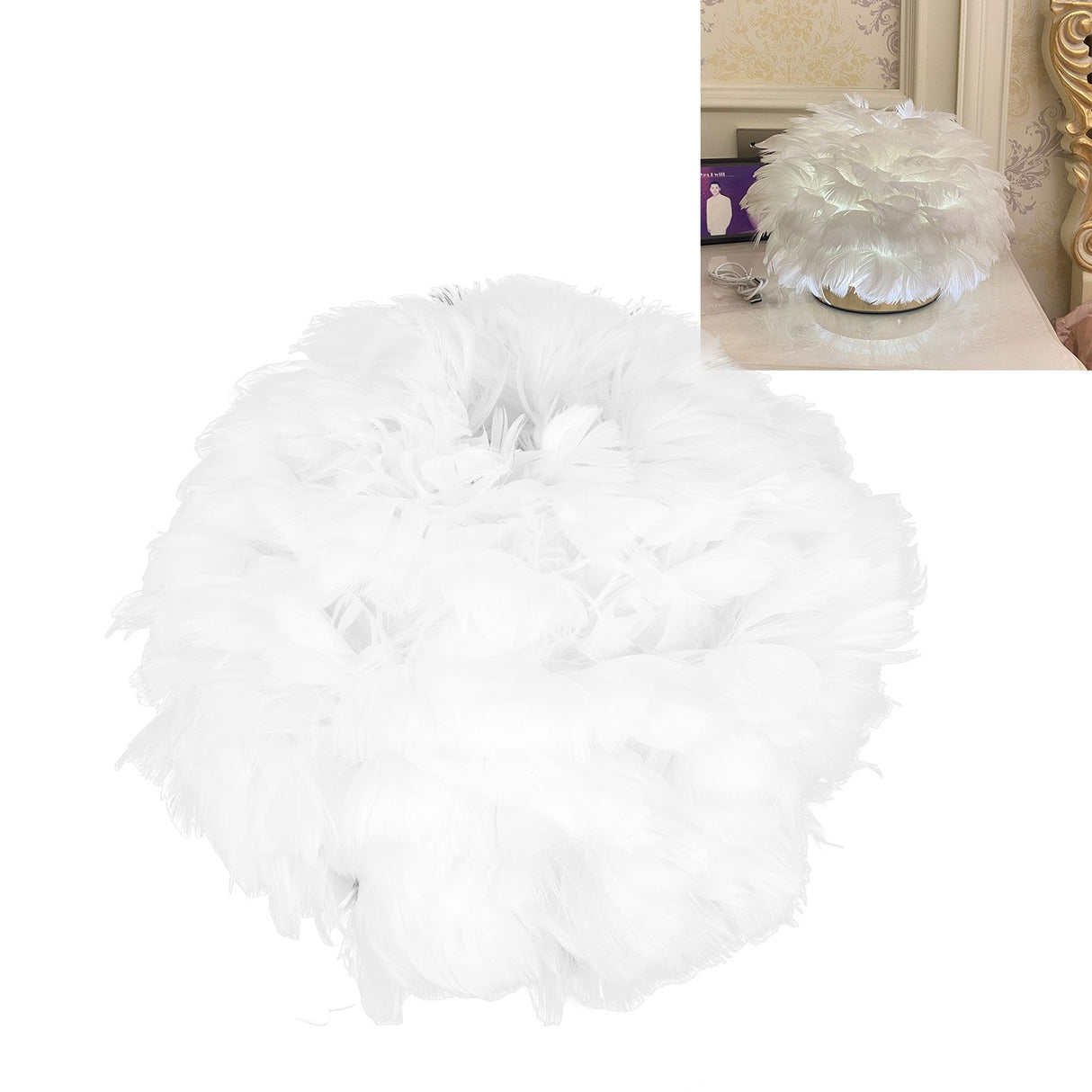 Feather Table Lamp USB Type C 5V Touch Control Stepless Dimming LED Table Lamp for Bedroom Cafe White