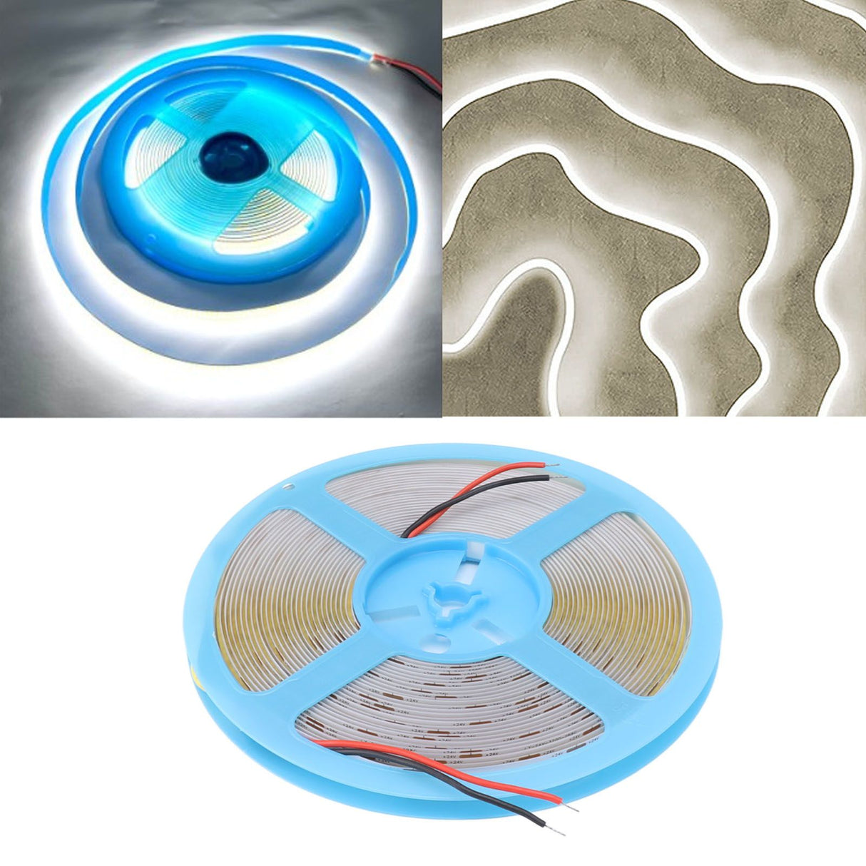 COB LED Strip Light 320LEDs 110lm Adhesive Uniform Natrual Flexible Tape Light for Indoor Home Cabinet 24V 32.8ft 6000K White Light