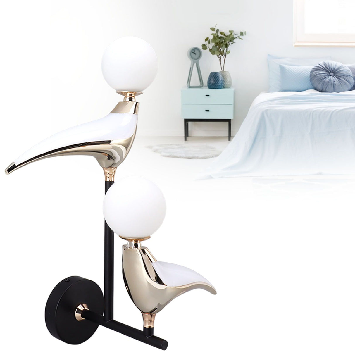 Modern Bird Wall Lamp Double Head Rotatable LED Wall Mounted Light for Living Room Bedroom Bedside 110‑240V