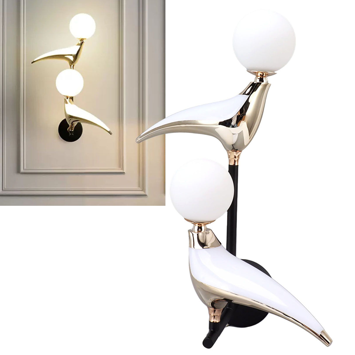 Modern Bird Wall Lamp Double Head Rotatable LED Wall Mounted Light for Living Room Bedroom Bedside 110‑240V