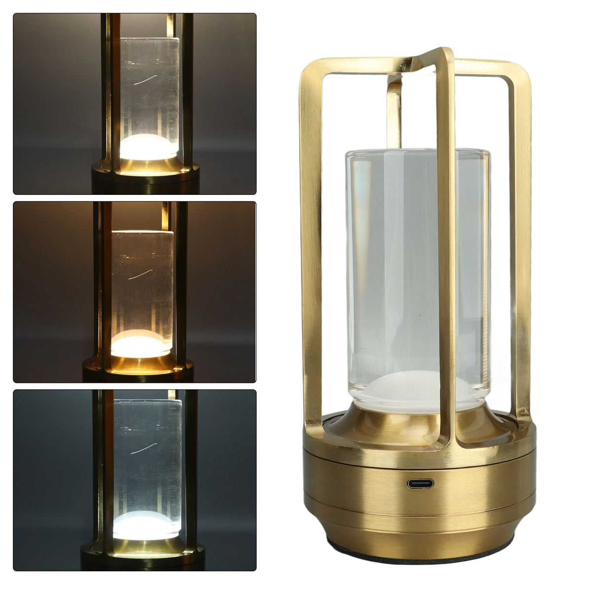 Cordless Table Lamp 3 Colors Stepless Dimming LED Table Lamp Rechargeable Touch Lamp Bedside Nightstand Lamp Black