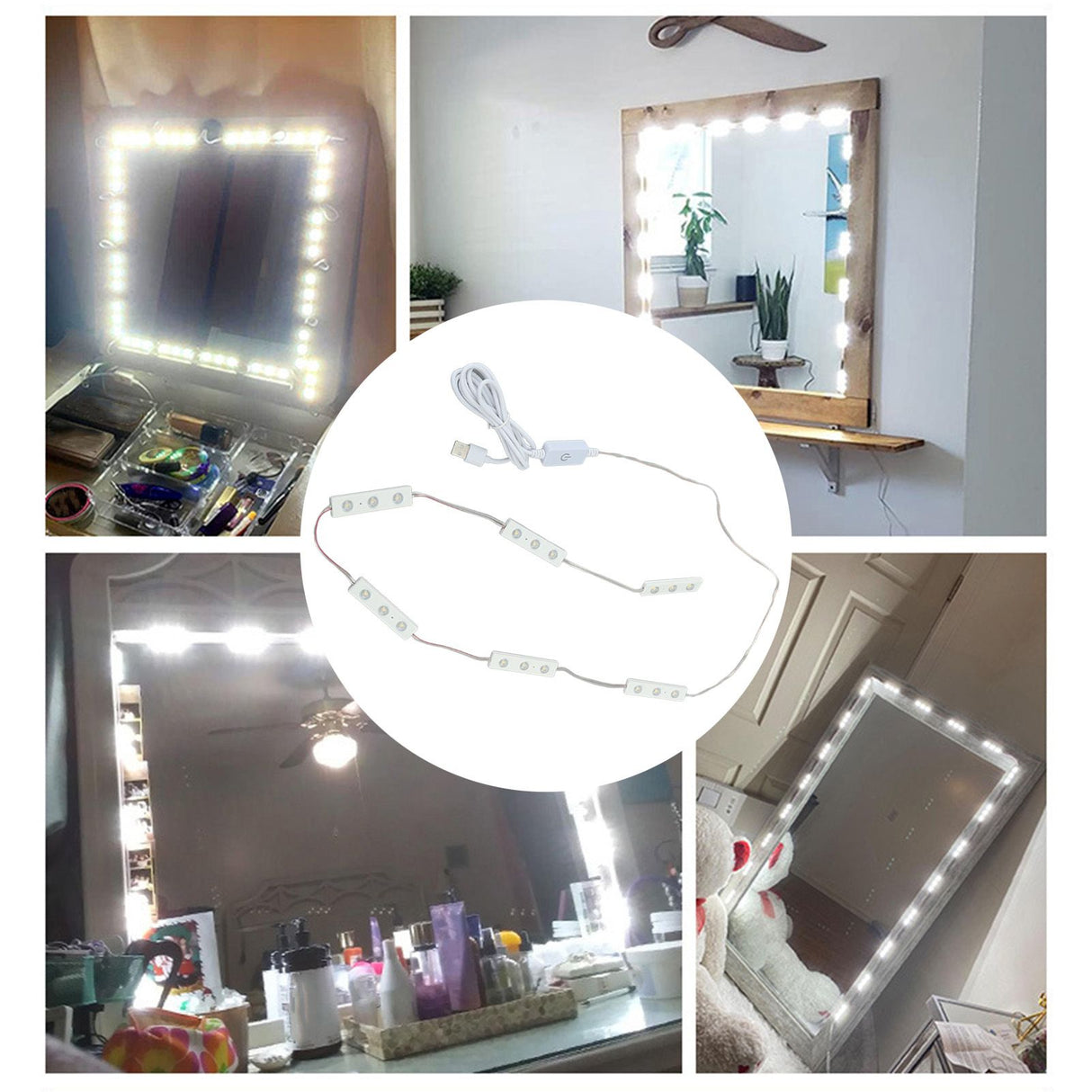 LED Makeup Mirror Light Strip Touch Eye Friendly 6 Rows 18 Lights Adjustable LED Light Strip Warm White