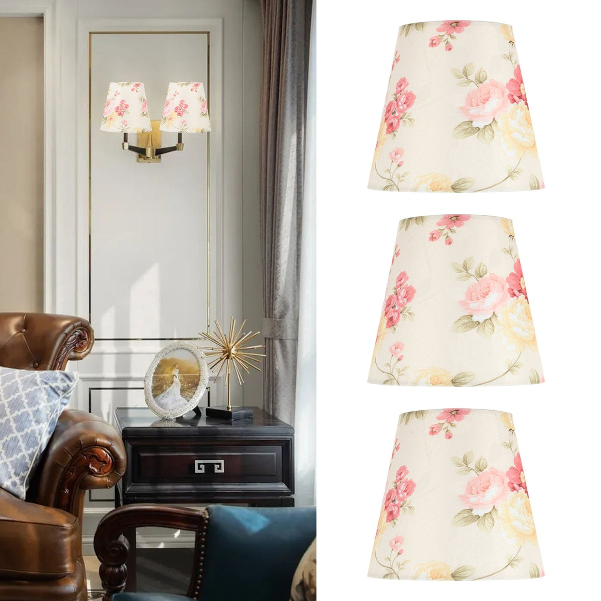 Cloth Lamp Shade Flower Pattern Clip On Bulb Lampshade for Table Lamp Chandelier Floor Lamp