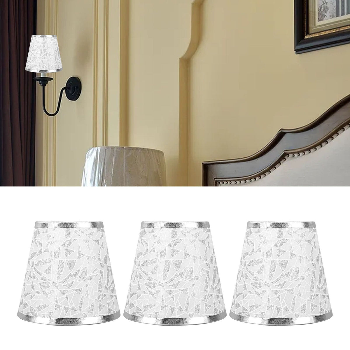 Cloth Lampshade Clip On Design Modern Barrel Fabric Lamp Shades for E14 Bulb Chandelier Wall Lamp 3pcs Silver