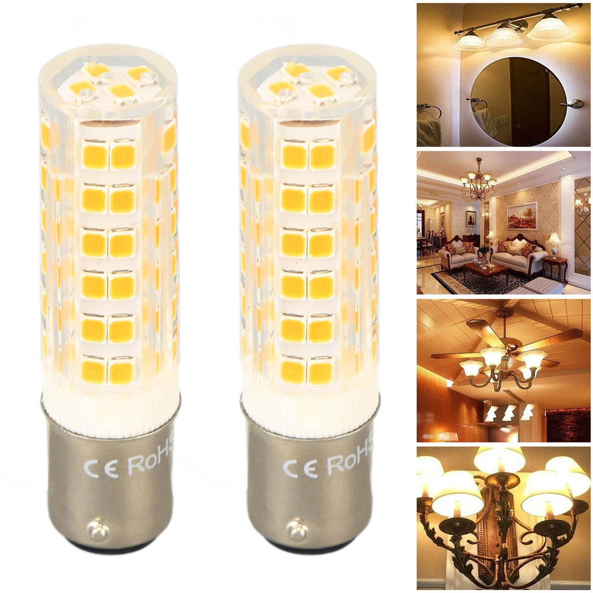 2pcs BA15D Led Bulbs Dimmable 6W Double Contact DC Bayonet Base 540LM 76 LED Warm Light 60W Halogen Bulbs Equivalent 100‑130V