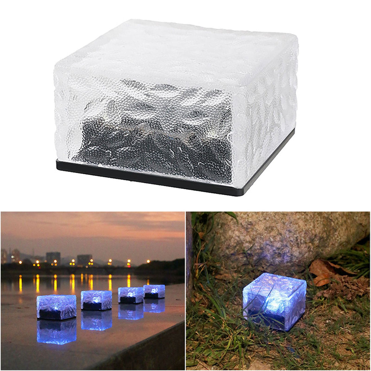 Solar Glass Brick Light ABS LED Waterproof In Ground Buried Ice Brick Landscape Lamp for Outdoor Yard Garden Lawn Blue Light