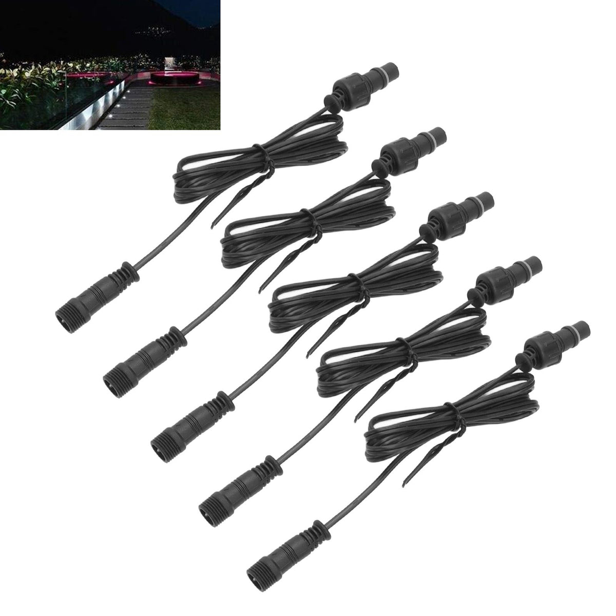 5 Pcs 3.3ft Deck Light Extension Cable 2 Pin IP67 Waterproof Extension Cord Male Female Connector for Outdoor